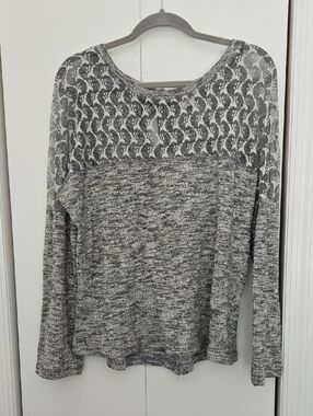 Spade & Heart Knit Long Sleeve Sweater with Lace Yoke